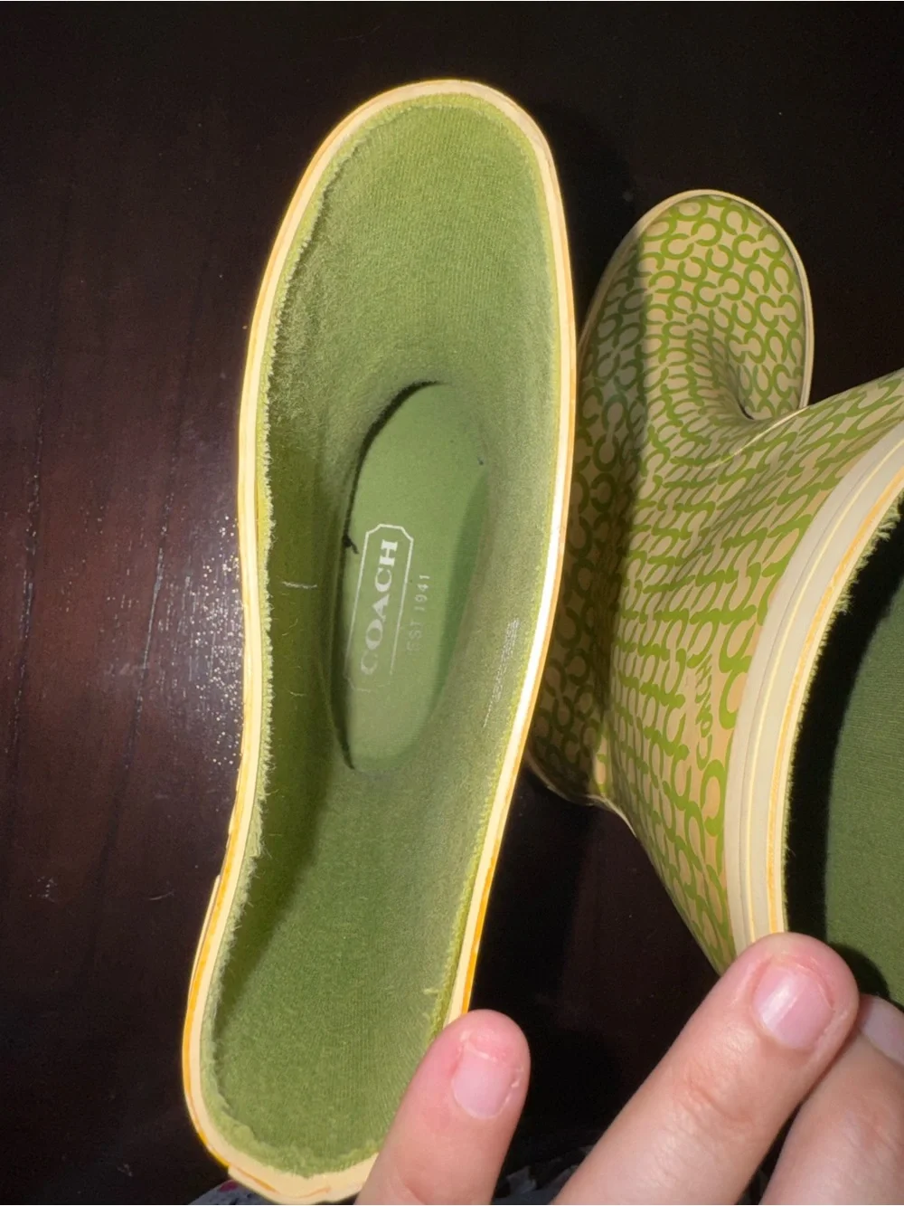 Coach Kids Lime Signature Print Rain Boots size 7B
